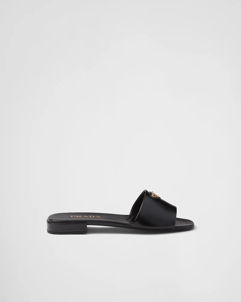 Saffiano patent leather slides