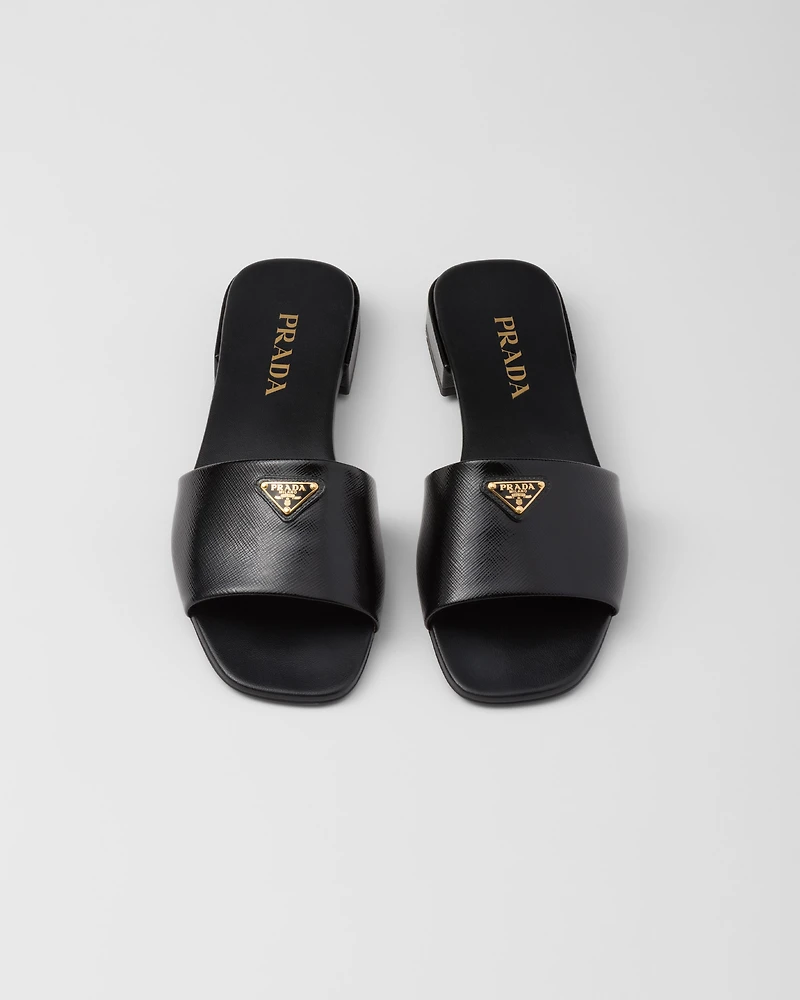 Saffiano patent leather slides