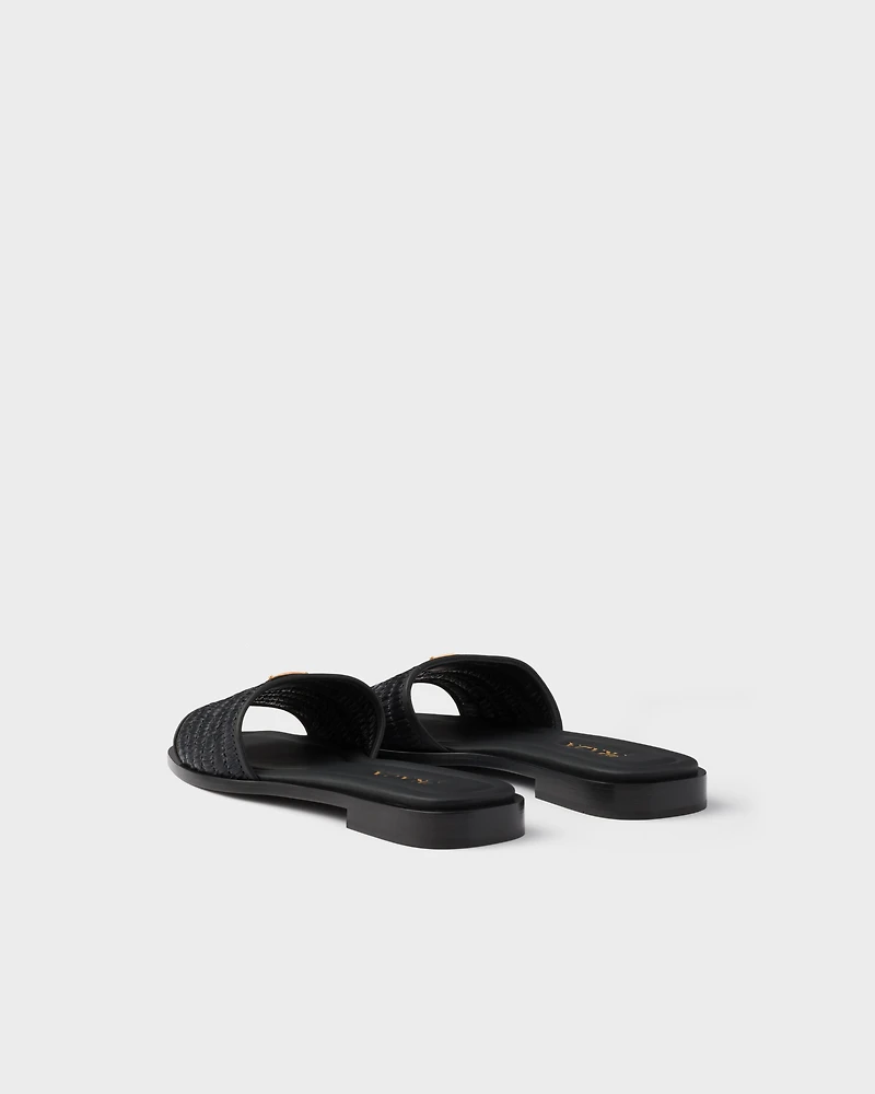 Leather slides with crochet details