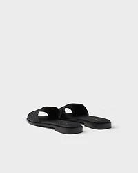 Leather slides with crochet details