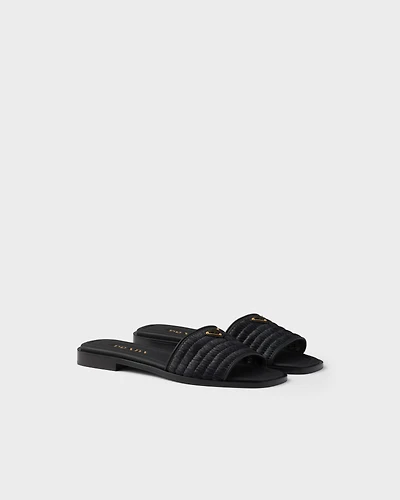 Leather slides with crochet details