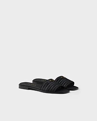Leather slides with crochet details