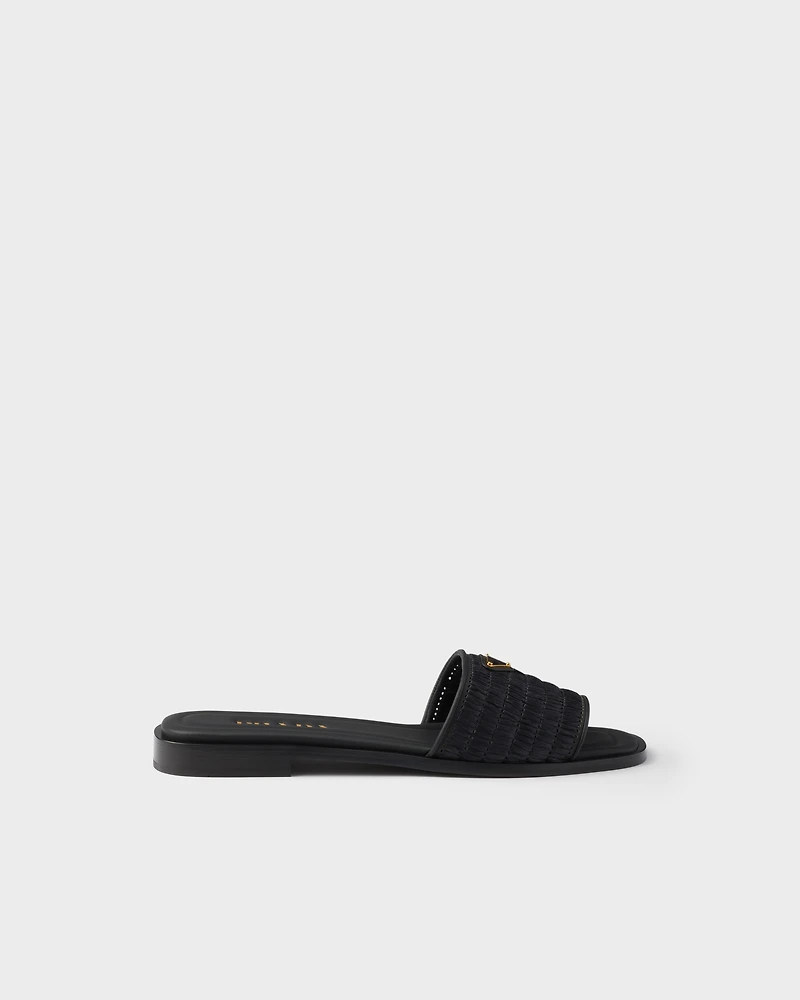 Leather slides with crochet details