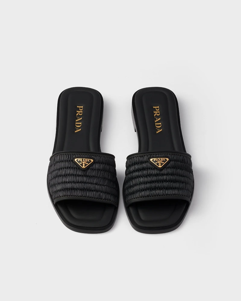 Leather slides with crochet details