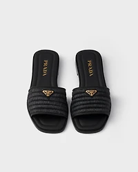 Leather slides with crochet details