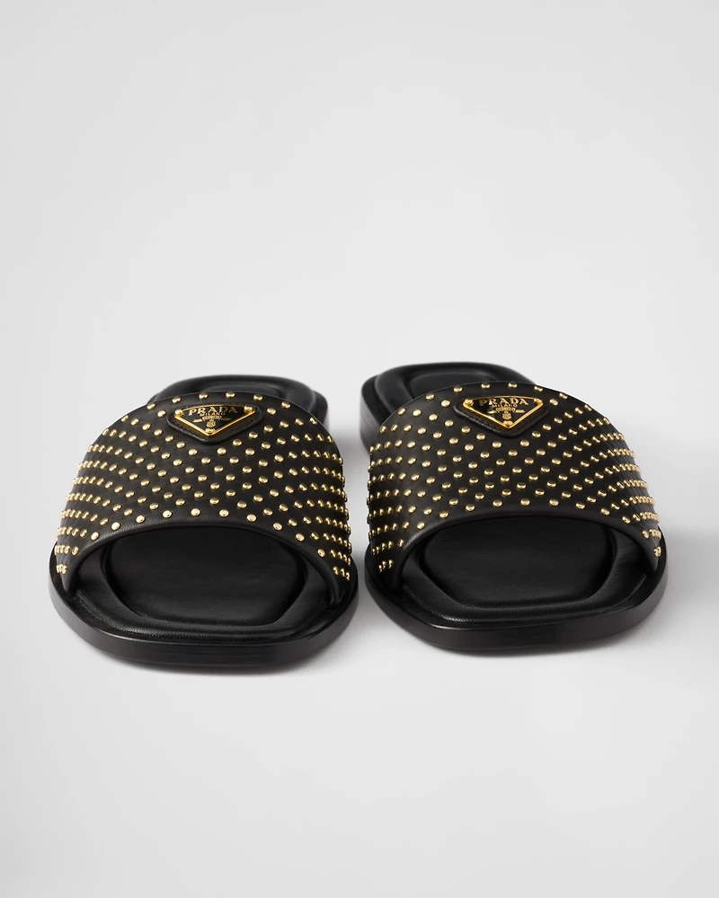Nappa leather slides with studs