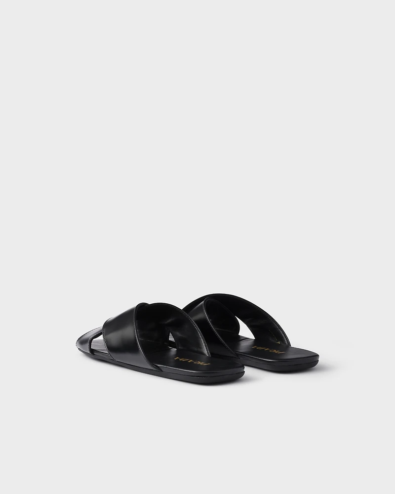 Brushed leather slides