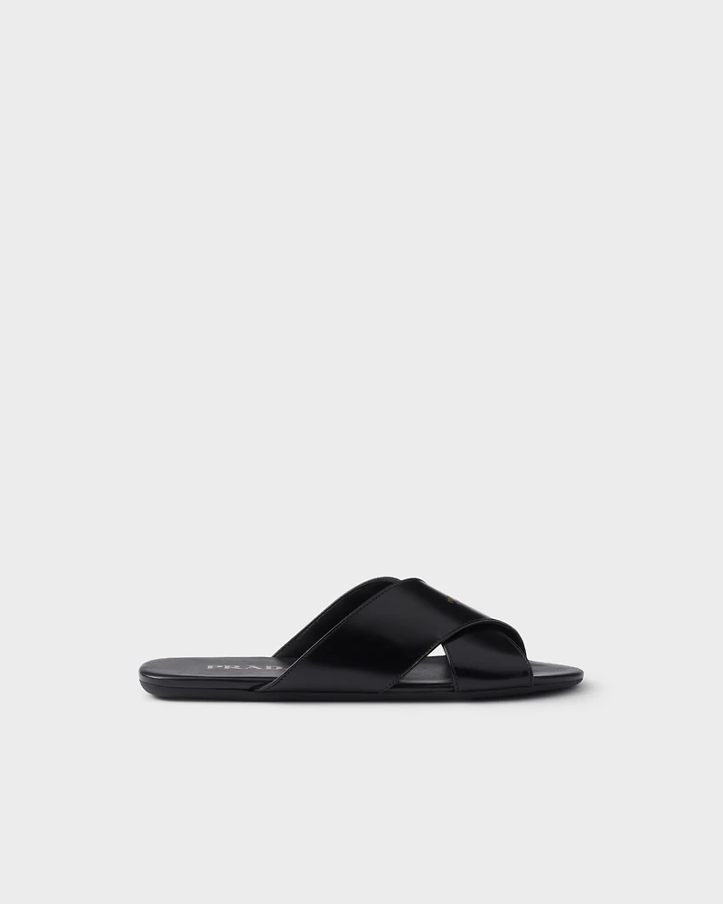 Brushed leather slides