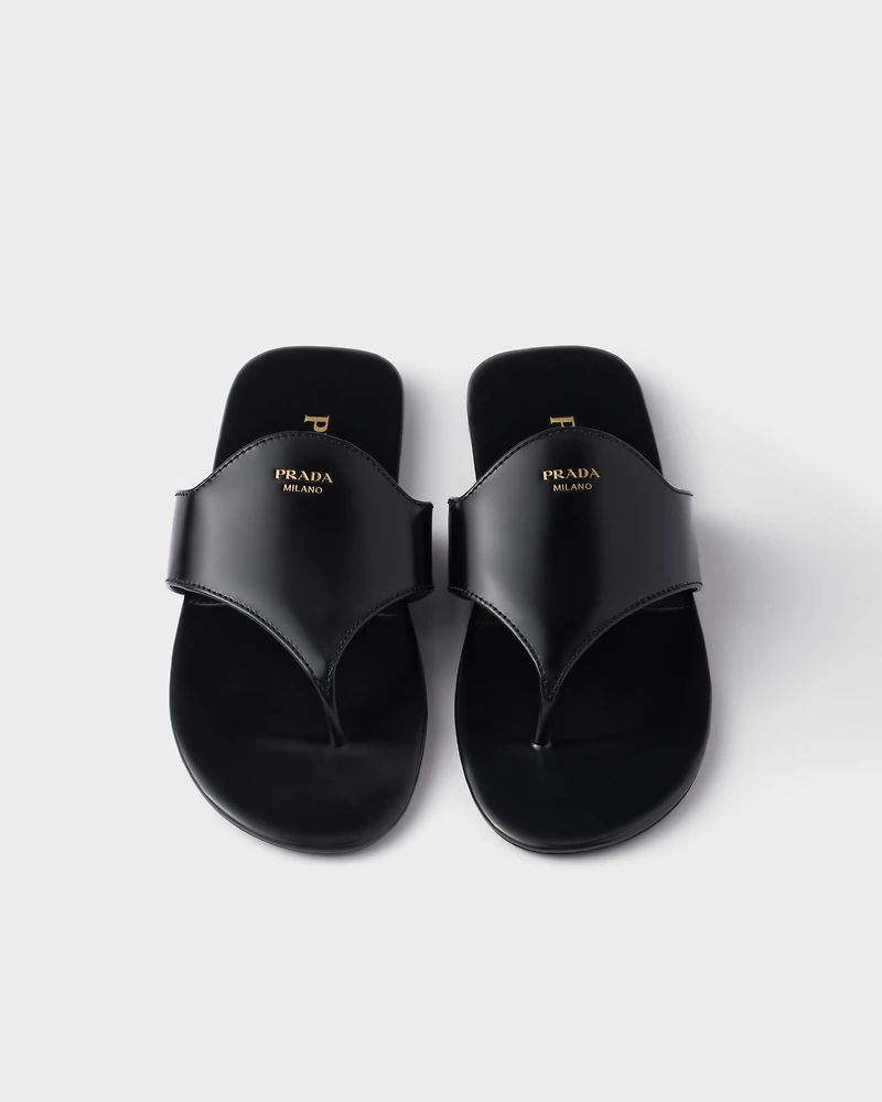 Brushed leather thong sandals