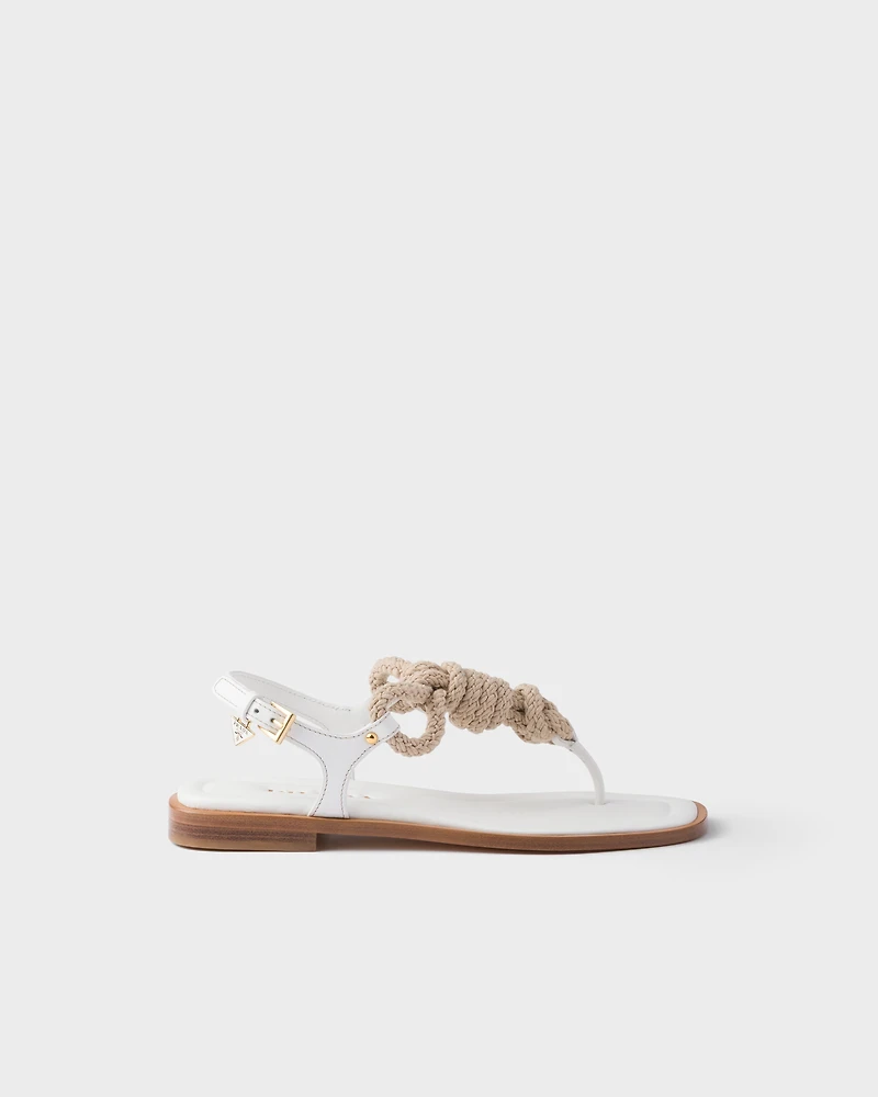 Leather and cord thong sandals