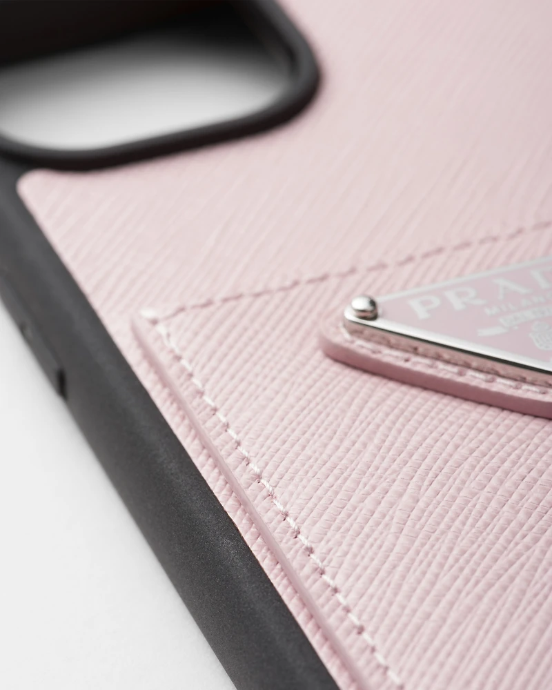 Saffiano leather cover for iPhone 15