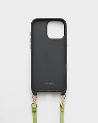 Saffiano leather case for iPhone 16 Pro Max with shoulder strap