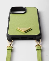 Saffiano leather case for iPhone 16 Pro Max with shoulder strap