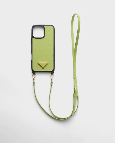 Saffiano leather case for iPhone 16 Pro Max with shoulder strap