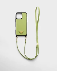 Saffiano leather case for iPhone 16 Pro Max with shoulder strap
