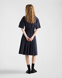 Short-sleeved technical pongé dress