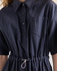 Short-sleeved technical pongé dress