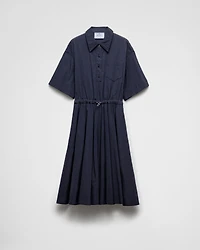 Short-sleeved technical pongé dress