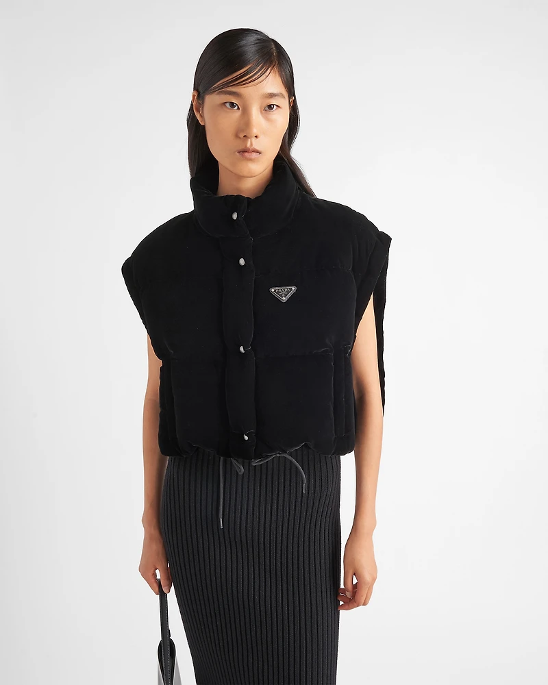 Convertible cropped velvet down jacket