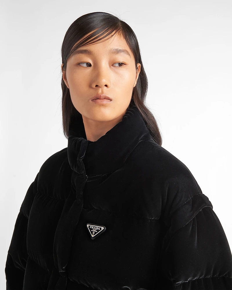 Convertible cropped velvet down jacket