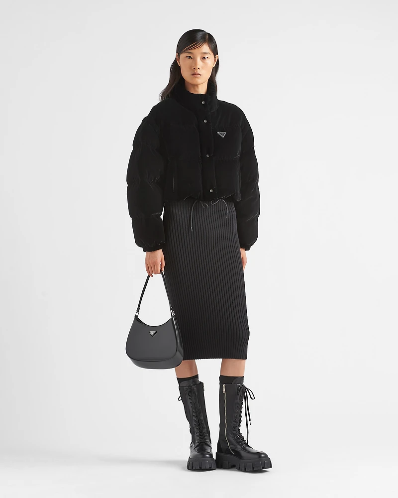 Convertible cropped velvet down jacket