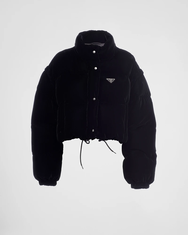 Convertible cropped velvet down jacket