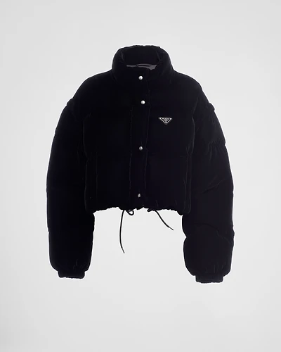 Convertible cropped velvet down jacket
