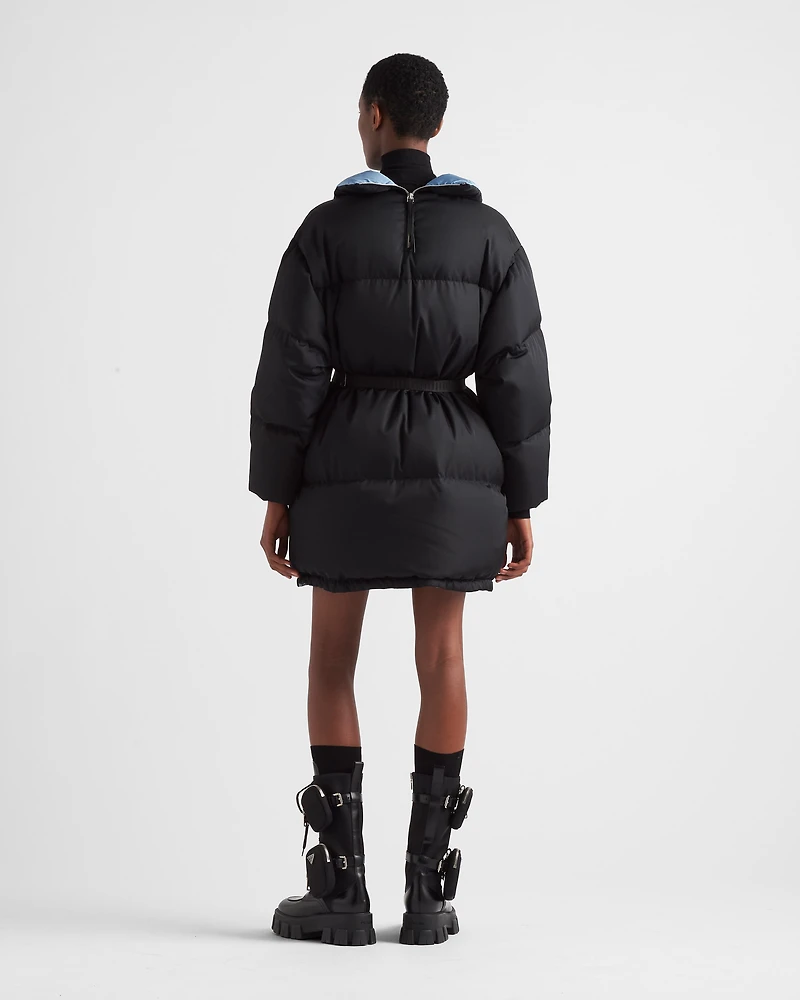 Re-Nylon Gabardine hooded down coat