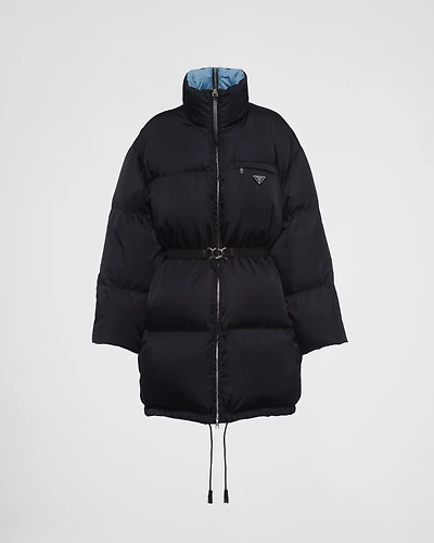 Re-Nylon Gabardine hooded down coat