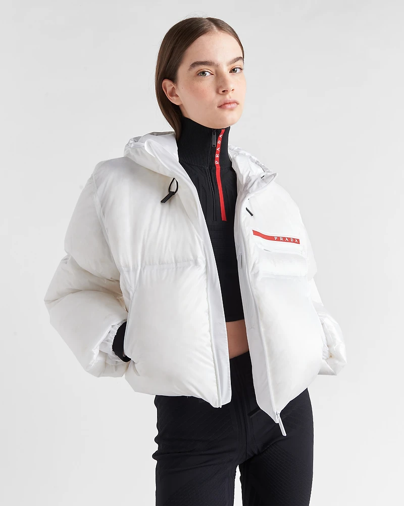 Cropped technical Re-Nylon down jacket
