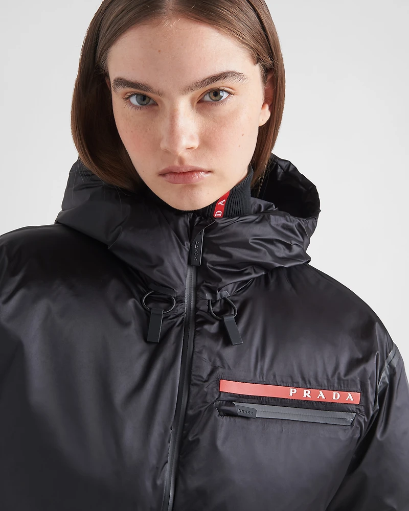 Technical Re-Nylon hooded down jacket