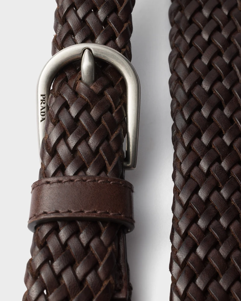 Narrow braided leather belt