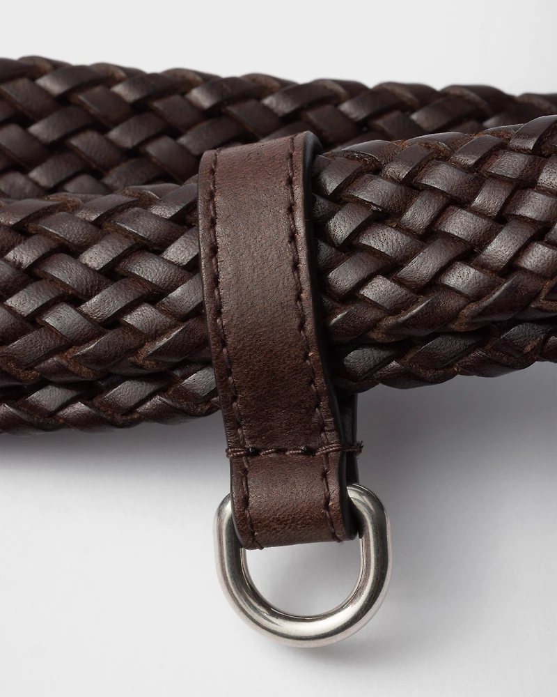 Narrow braided leather belt