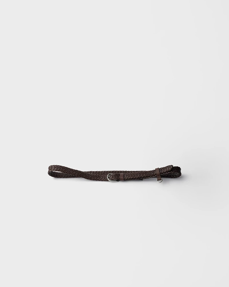 Narrow braided leather belt