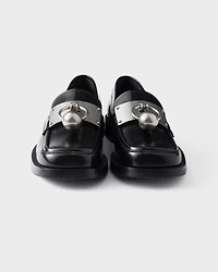 Brushed leather loafers with metal ring