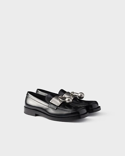 Brushed leather loafers with metal ring