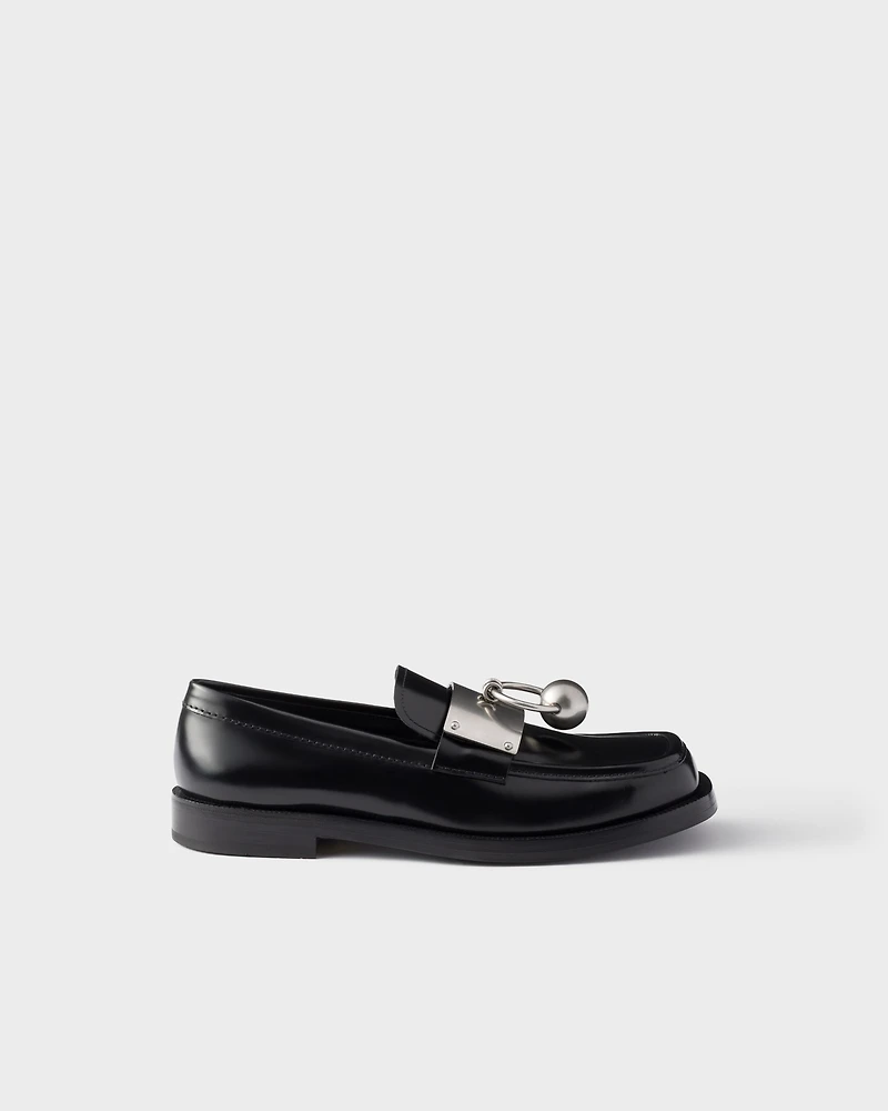 Brushed leather loafers with metal ring