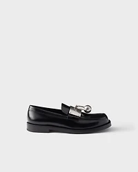 Brushed leather loafers with metal ring