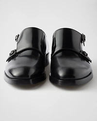 Brushed leather double monk strap shoes