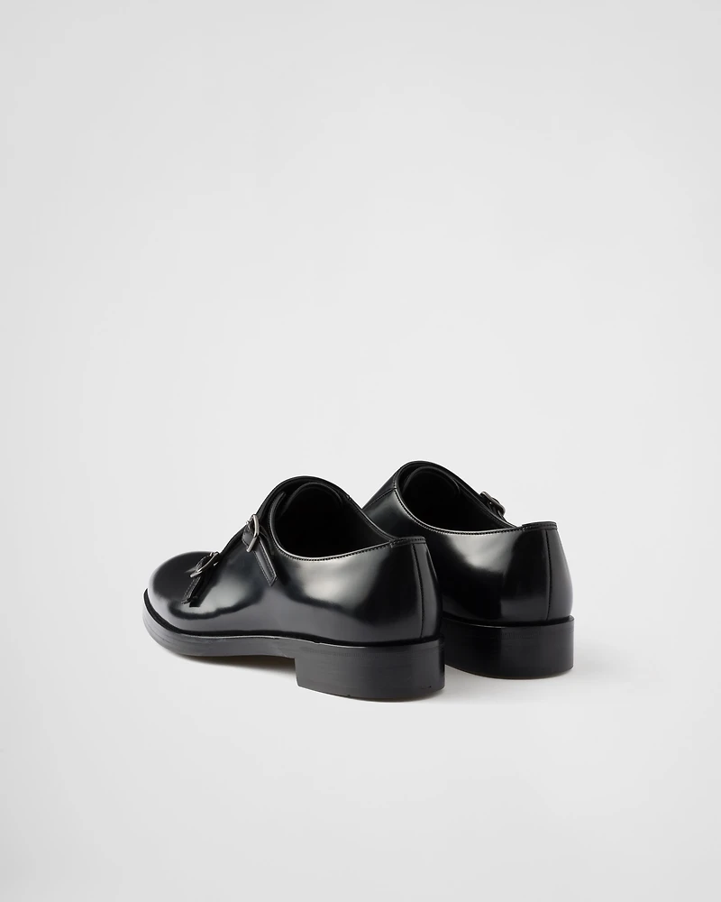Brushed leather double monk strap shoes