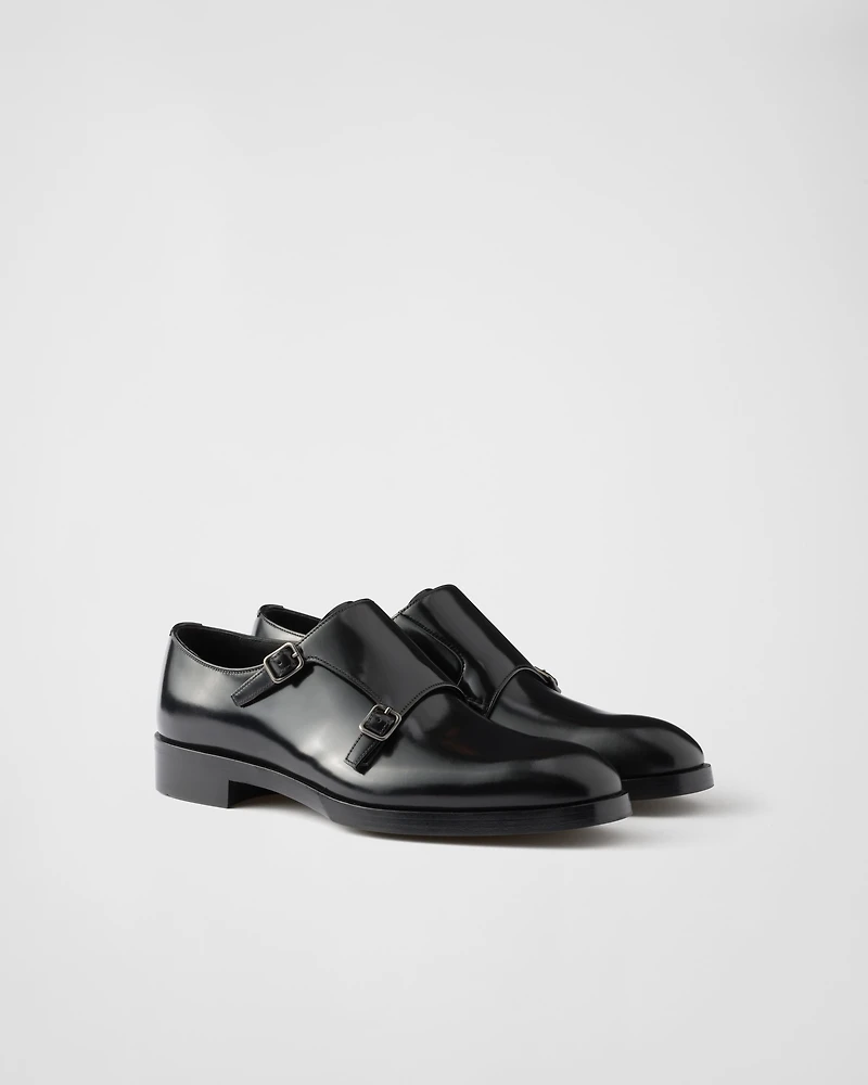 Brushed leather double monk strap shoes