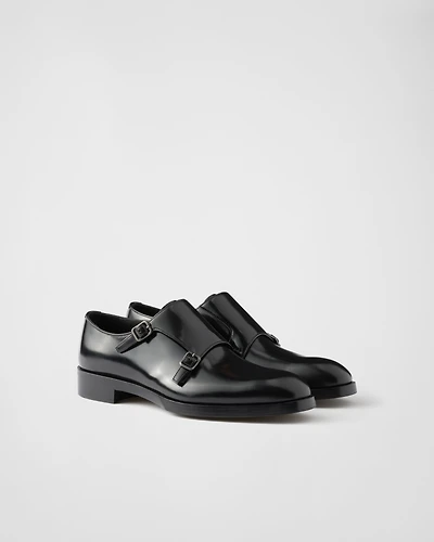 Brushed leather double monk strap shoes