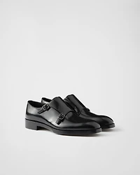 Brushed leather double monk strap shoes