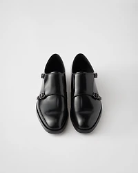 Brushed leather double monk strap shoes
