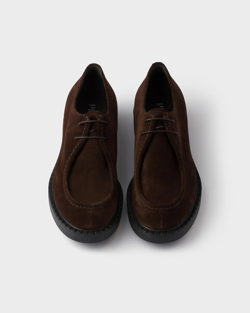 Chocolate suede lace-up shoes