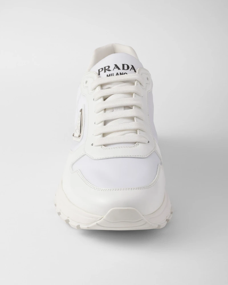 Prax 01 Re-Nylon and brushed leather sneakers