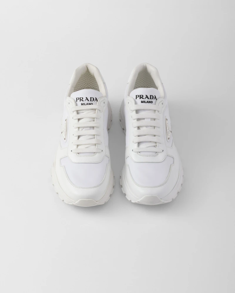 Prax 01 Re-Nylon and brushed leather sneakers