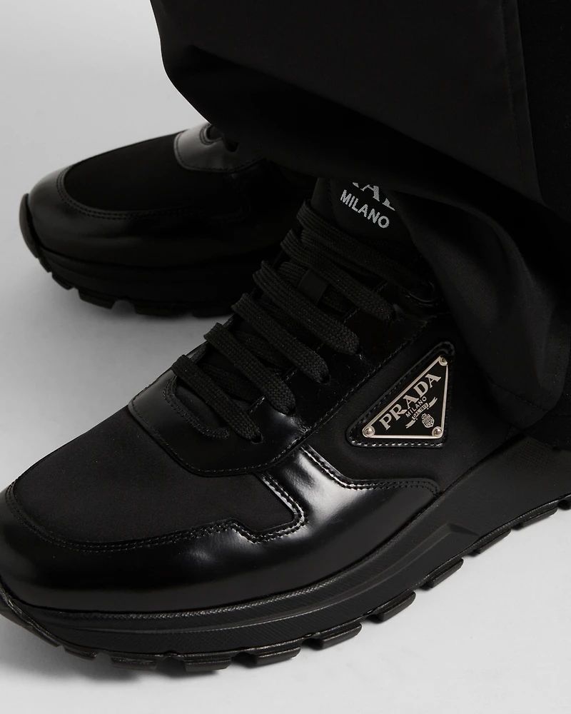 Prax 01 Re-Nylon and brushed leather sneakers
