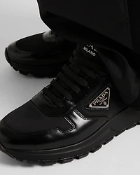 Prax 01 Re-Nylon and brushed leather sneakers