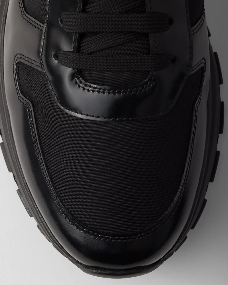 Prax 01 Re-Nylon and brushed leather sneakers